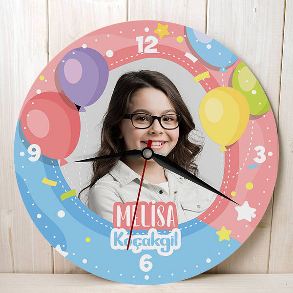 Doğum Günü Hediyesi Balon Tasarımlı Fotoğraflı Duvar Saati