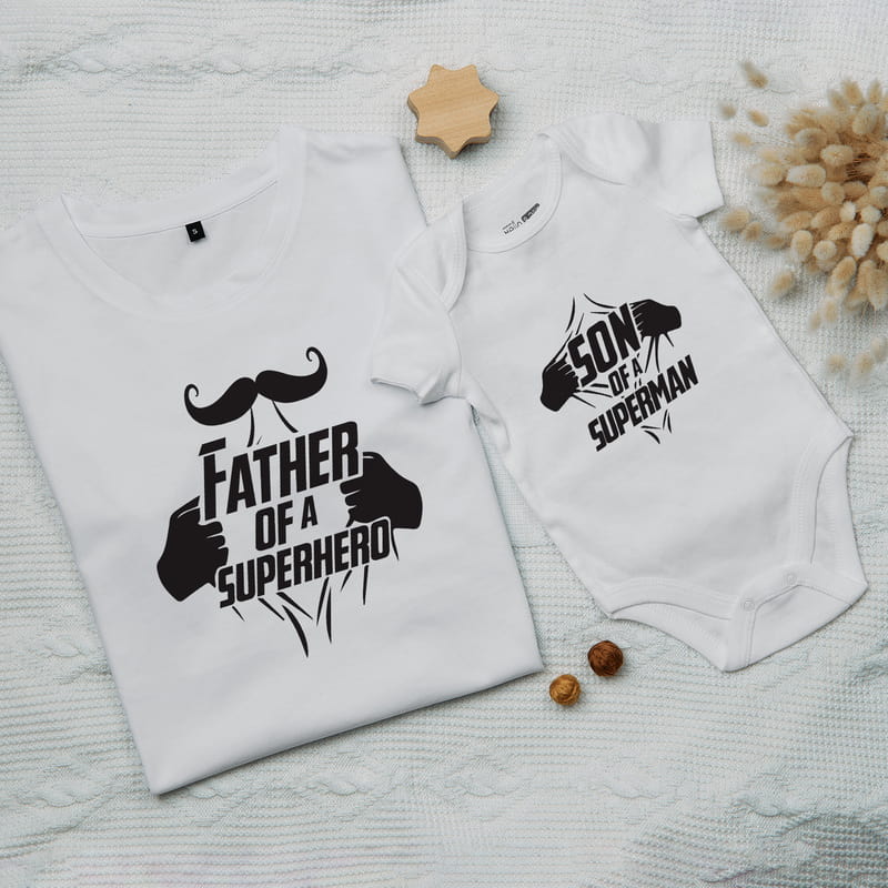 Esprili  Babalar Günü Hediyesi Baba Oğul Kombin Tişört ve Bebek Body