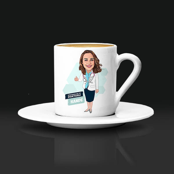 Kadın Doktara Hediye Karikatürlü Kahve Fincanı