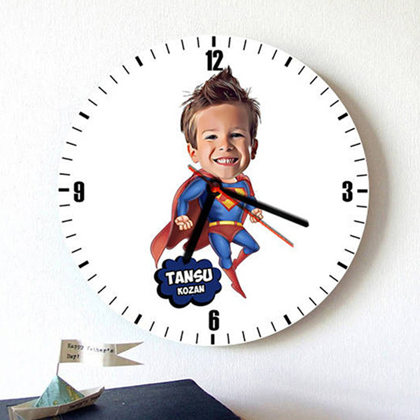 Çocuğa Hediye Süpermen Tasarımlı Karikatürlü Duvar Saati