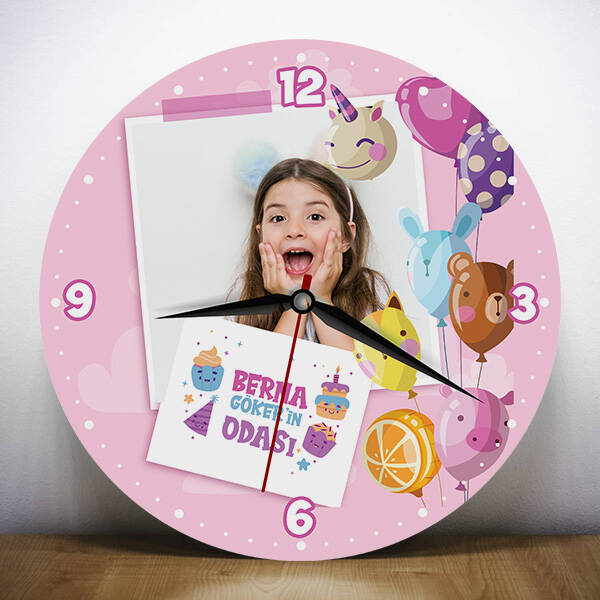 Baloncuk Tasarımlı Fotoğraflı Kız Çocuk Duvar Saati