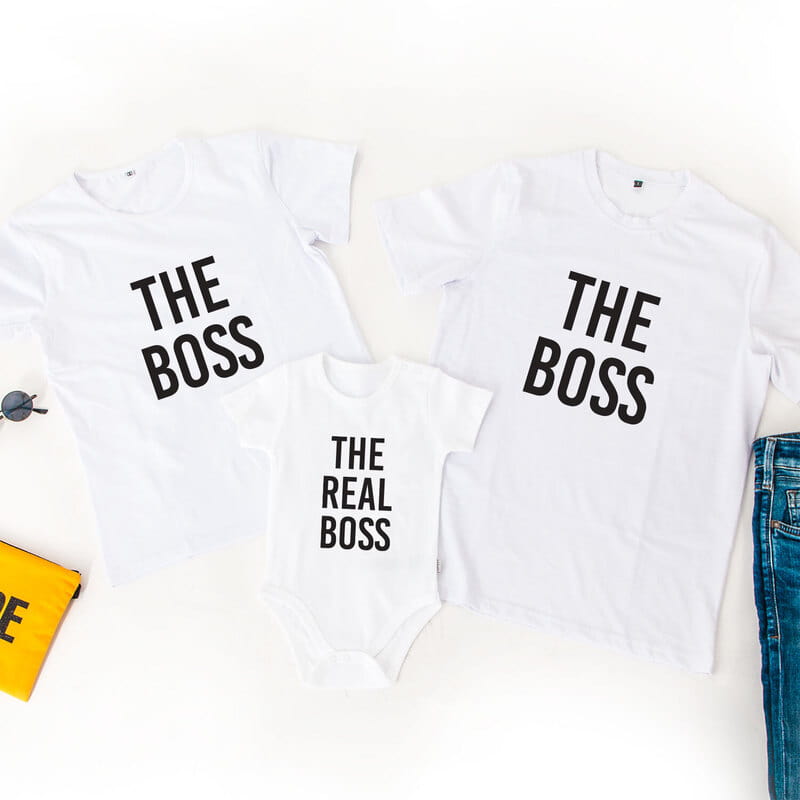 Yeni Anneye Babaya Hediye The Boss 3lü Komin Tişört ve Bebek Body